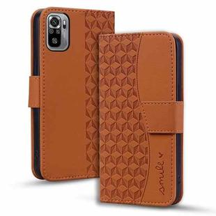 For Xiaomi Redmi Note 10 4G Business Diamond Buckle Leather Phone Case with Lanyard(Brown)