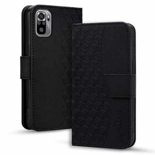 For Xiaomi Redmi Note 10 4G Business Diamond Buckle Leather Phone Case with Lanyard(Black)