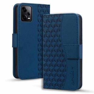 For Xiaomi Redmi Note 12 5G Global Business Diamond Buckle Leather Phone Case with Lanyard(Royal Blue)