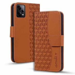 For Xiaomi Redmi Note 12 Pro 5G Global Business Diamond Buckle Leather Phone Case with Lanyard(Brown)