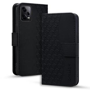 For Xiaomi Redmi Note 12 Pro 5G Global Business Diamond Buckle Leather Phone Case with Lanyard(Black)