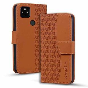 For Google Pixel 4a 5G Business Diamond Buckle Leather Phone Case with Lanyard(Brown)