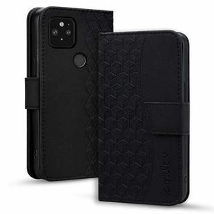 For Google Pixel 5 Business Diamond Buckle Leather Phone Case with Lanyard(Black)