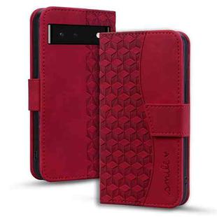 For Google Pixel 6 Business Diamond Buckle Leather Phone Case with Lanyard(Wine Red)