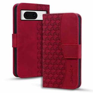 For Google Pixel 8 Business Diamond Buckle Leather Phone Case with Lanyard(Wine Red)