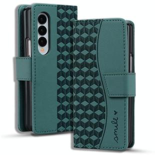 For Samsung Galaxy Z Fold3 5G Business Diamond Buckle Leather Phone Case with Lanyard(Green)