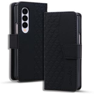 For Samsung Galaxy Z Fold4 Business Diamond Buckle Leather Phone Case with Lanyard(Black)