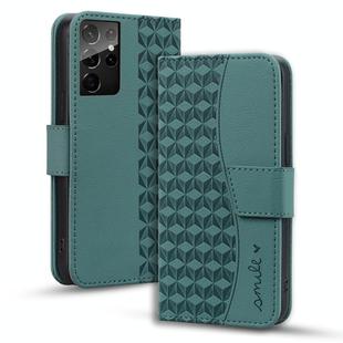 For Samsung Galaxy S21 Ultra 5G Diamond Buckle Leather Phone Case with Lanyard(Green)