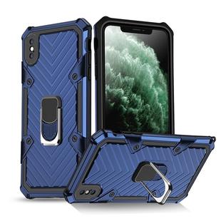 For iPhone X / XS Cool Armor PC+TPU Shockproof Case with 360 Degree Rotation Ring Holder(Blue)
