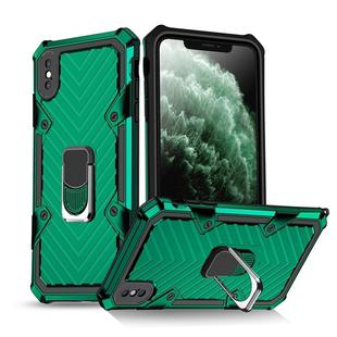 For iPhone XS Max Cool Armor PC+TPU Shockproof Case with 360 Degree Rotation Ring Holder(Dark Green)
