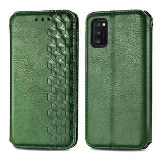 For Samsung Galaxy A41 Cubic Grid Pressed Horizontal Flip Magnetic Leather Case with Holder & Card Slots & Wallet(Green)
