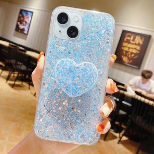 For iPhone 15 Plus Starry Sequin Heart Stand Epoxy TPU Phone Case(Blue)