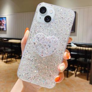 For iPhone 13 mini Starry Sequin Heart Stand Epoxy TPU Phone Case(Silver)