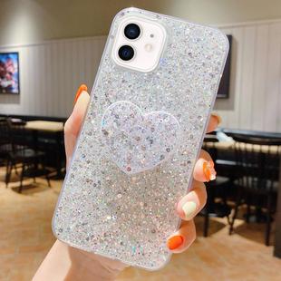 For iPhone 12 mini Starry Sequin Heart Stand Epoxy TPU Phone Case(Silver)