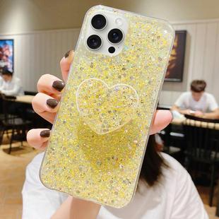 For iPhone 11 Pro Max Starry Sequin Heart Stand Epoxy TPU Phone Case(Yellow)