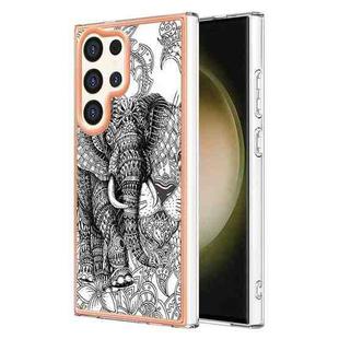 For Samsung Galaxy S24 Ultra 5G Electroplating Marble Dual-side IMD Phone Case(Totem Elephant)