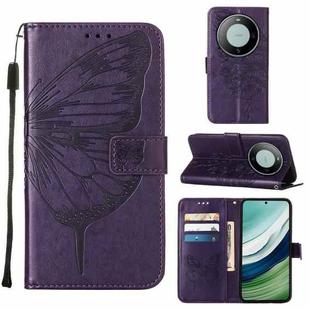 For Huawei Mate 60 Embossed Butterfly Leather Phone Case(Dark Purple)