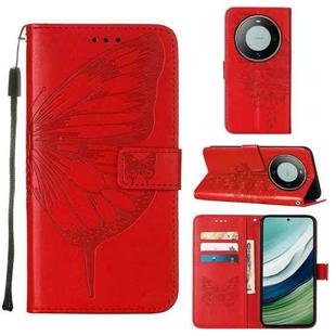 For Huawei Mate 60 Embossed Butterfly Leather Phone Case(Red)