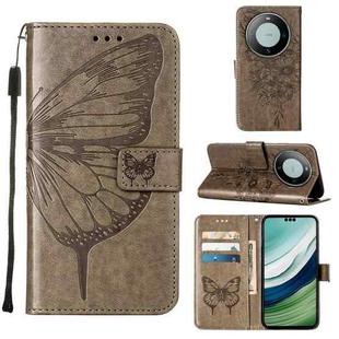 For Huawei Mate 60 Pro Embossed Butterfly Leather Phone Case(Grey)