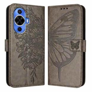 For Huawei Nova 12s 4G Global Embossed Butterfly Leather Phone Case(Grey)