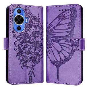 For Huawei Nova 12s 4G Global Embossed Butterfly Leather Phone Case(Purple)