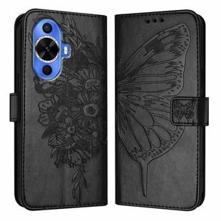 For Huawei Nova 12s 4G Global Embossed Butterfly Leather Phone Case(Black)