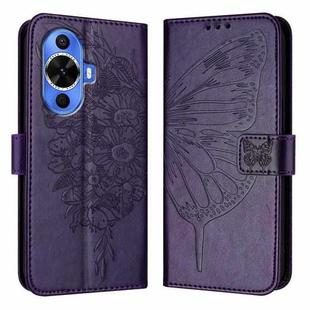 For Huawei Nova 12s 4G Global Embossed Butterfly Leather Phone Case(Dark Purple)