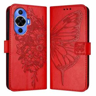 For Huawei Nova 12s 4G Global Embossed Butterfly Leather Phone Case(Red)