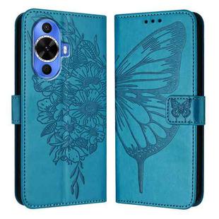 For Huawei Nova 12s 4G Global Embossed Butterfly Leather Phone Case(Blue)