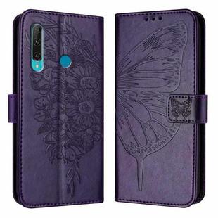 For Huawei Enjoy 9s/P Smart/P Smart+ 2019 Embossed Butterfly Leather Phone Case(Dark Purple)