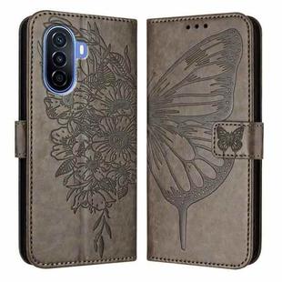 For Huawei Enjoy 50 4G / Nova Y70 Plus Embossed Butterfly Leather Phone Case(Grey)