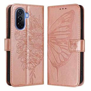 For Huawei Enjoy 50 4G / Nova Y70 Plus Embossed Butterfly Leather Phone Case(Rose Gold)