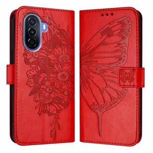 For Huawei Enjoy 50 4G / Nova Y70 Plus Embossed Butterfly Leather Phone Case(Red)