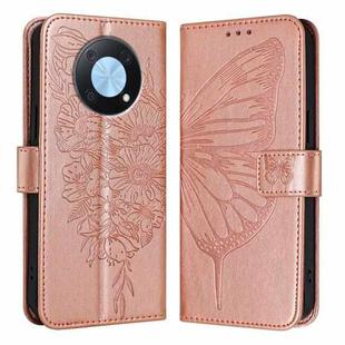 For Huawei Enjoy 50 Pro 4G / Nova Y90 Embossed Butterfly Leather Phone Case(Rose Gold)