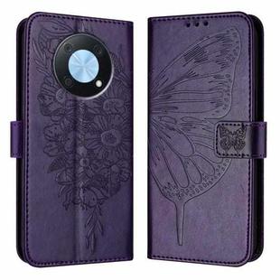 For Huawei Enjoy 50 Pro 4G / Nova Y90 Embossed Butterfly Leather Phone Case(Dark Purple)