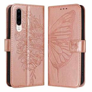 For Huawei P30 Embossed Butterfly Leather Phone Case(Rose Gold)