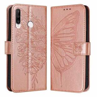 For Huawei P30 Lite / Nova 4e Embossed Butterfly Leather Phone Case(Rose Gold)