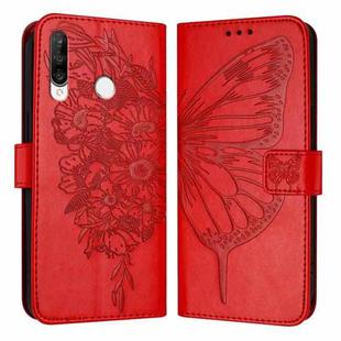 For Huawei P30 Lite / Nova 4e Embossed Butterfly Leather Phone Case(Red)