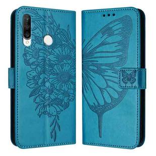 For Huawei P30 Lite / Nova 4e Embossed Butterfly Leather Phone Case(Blue)