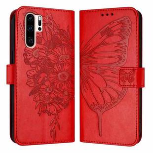 For Huawei P30 Pro Embossed Butterfly Leather Phone Case(Red)