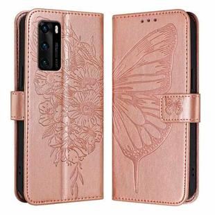 For Huawei P40 Embossed Butterfly Leather Phone Case(Rose Gold)