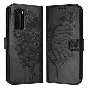 For Huawei P40 Embossed Butterfly Leather Phone Case(Black)