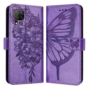 For Huawei P40 Lite 4G / Nova 6 SE Embossed Butterfly Leather Phone Case(Purple)