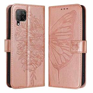 For Huawei P40 Lite 4G / Nova 6 SE Embossed Butterfly Leather Phone Case(Rose Gold)