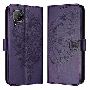 For Huawei P40 Lite 4G / Nova 6 SE Embossed Butterfly Leather Phone Case(Dark Purple)