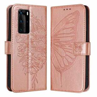 For Huawei P40 Pro Embossed Butterfly Leather Phone Case(Rose Gold)