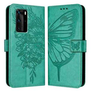 For Huawei P40 Pro Embossed Butterfly Leather Phone Case(Green)