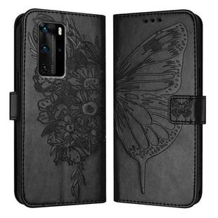 For Huawei P40 Pro Embossed Butterfly Leather Phone Case(Black)