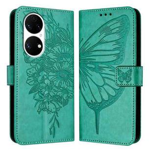 For Huawei P50 Embossed Butterfly Leather Phone Case(Green)