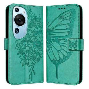For Huawei P60 Art Embossed Butterfly Leather Phone Case(Green)